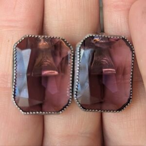 925 Silver. Purple Rhinestone Clip On Earrings.